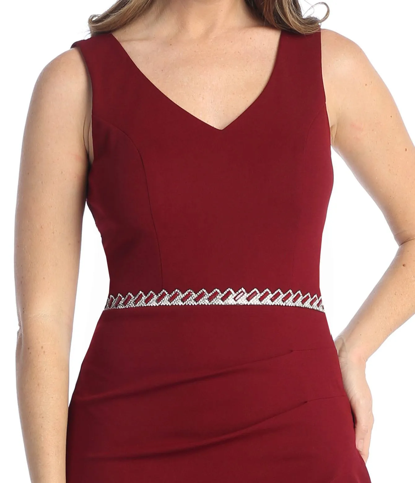 Celavie 6554-L Long Fitted Sleeveless Dress Ruffled Slit