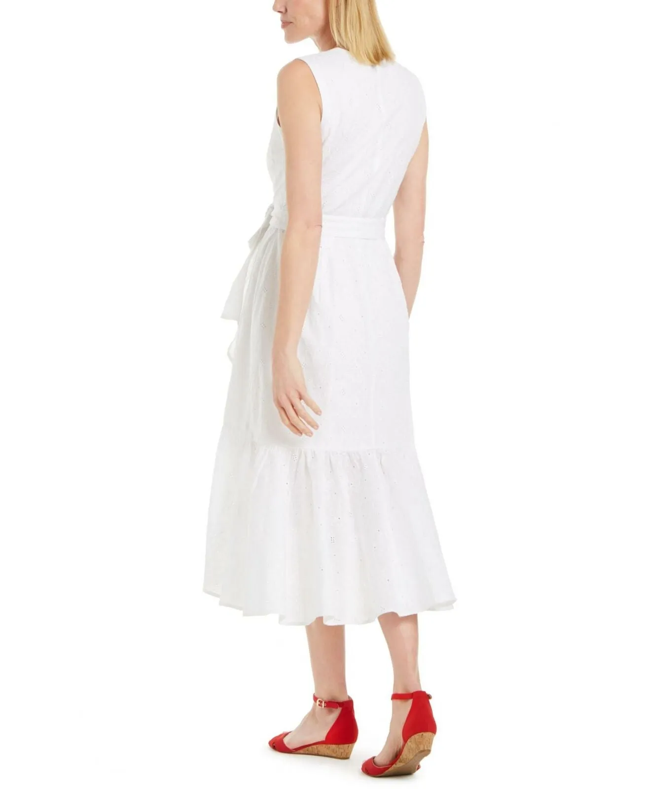 Charter Club Cotton Eyelet Flounce Wrap Dress Bright White 12