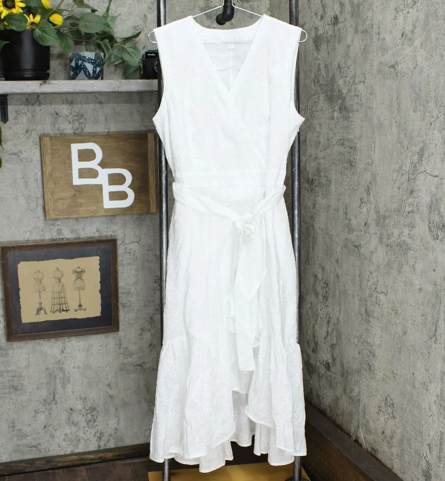 Charter Club Cotton Eyelet Flounce Wrap Dress Bright White 12