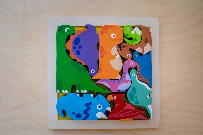Chunky Wooden Puzzle & Stacker Toys - Dinosaurs