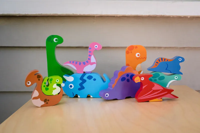 Chunky Wooden Puzzle & Stacker Toys - Dinosaurs
