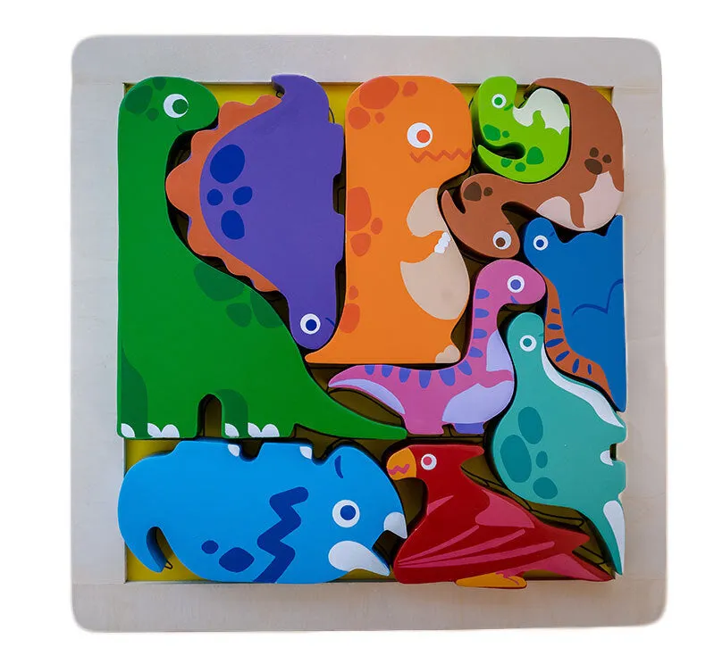 Chunky Wooden Puzzle & Stacker Toys - Dinosaurs