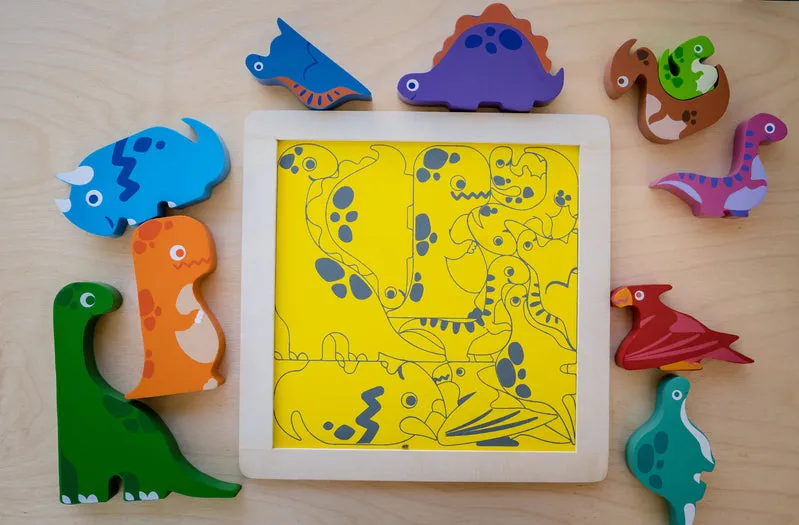 Chunky Wooden Puzzle & Stacker Toys - Dinosaurs