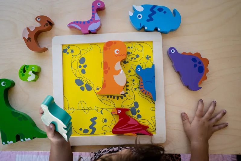 Chunky Wooden Puzzle & Stacker Toys - Dinosaurs