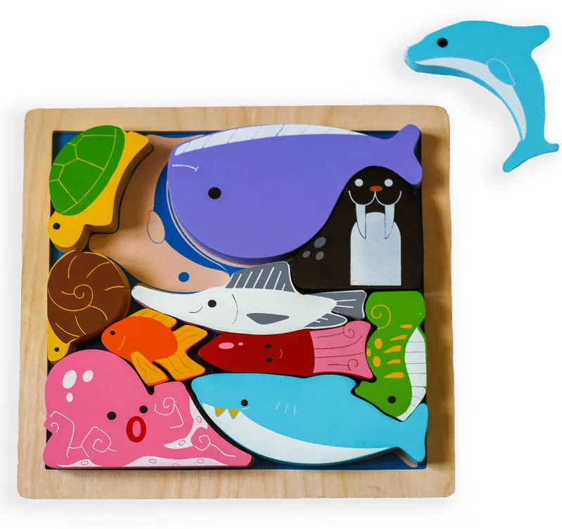 Chunky Wooden Puzzle & Stacker Toys - Sea Creatures