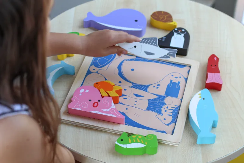 Chunky Wooden Puzzle & Stacker Toys - Sea Creatures