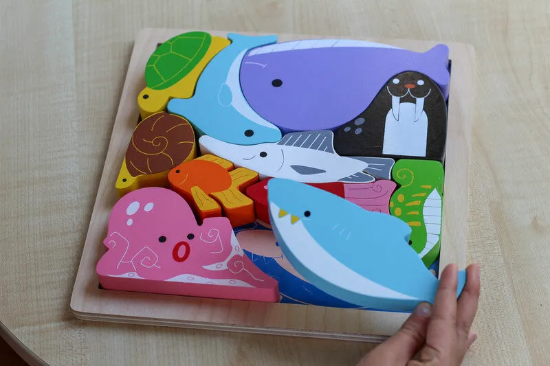 Chunky Wooden Puzzle & Stacker Toys - Sea Creatures