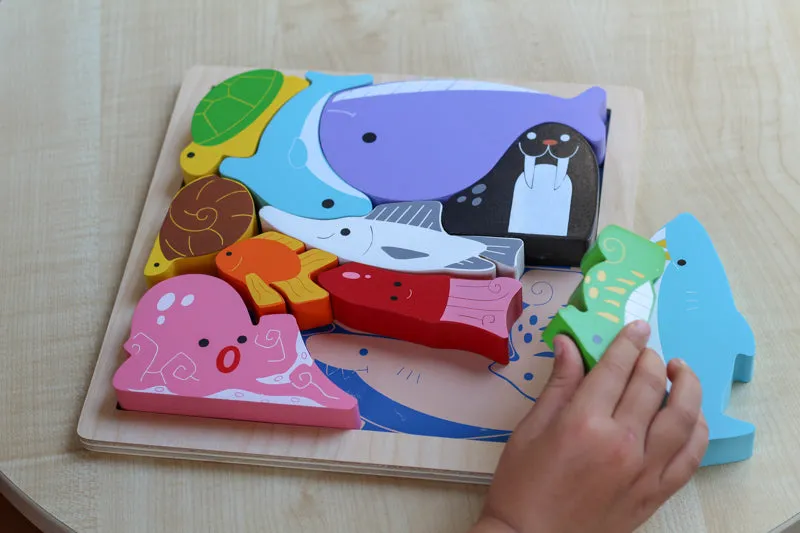 Chunky Wooden Puzzle & Stacker Toys - Sea Creatures