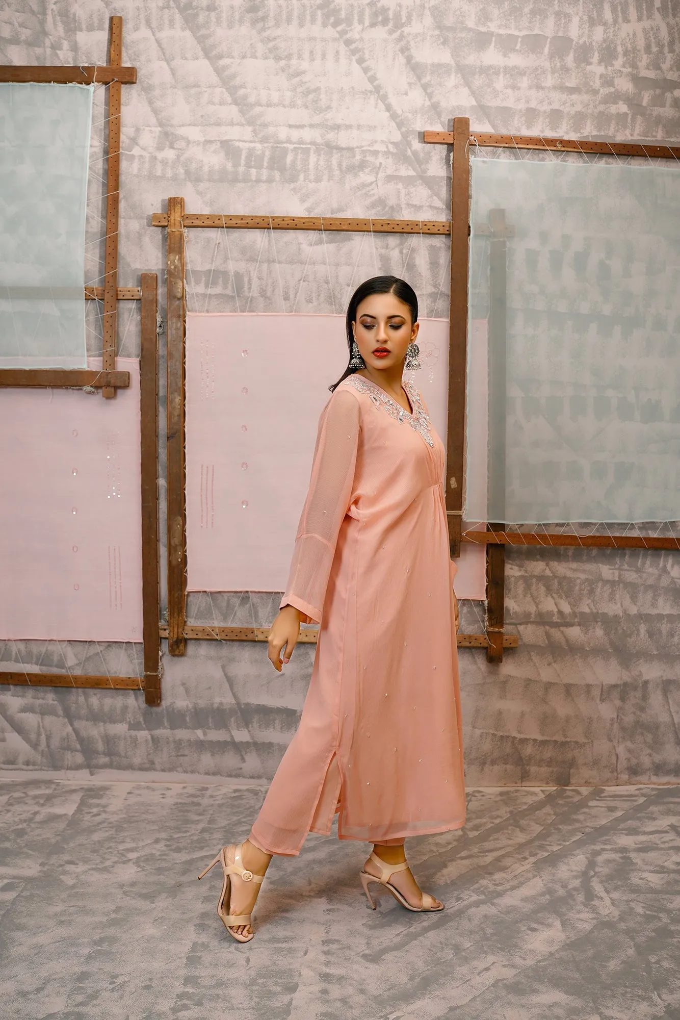 Classic Tea pink Embroidered stitched