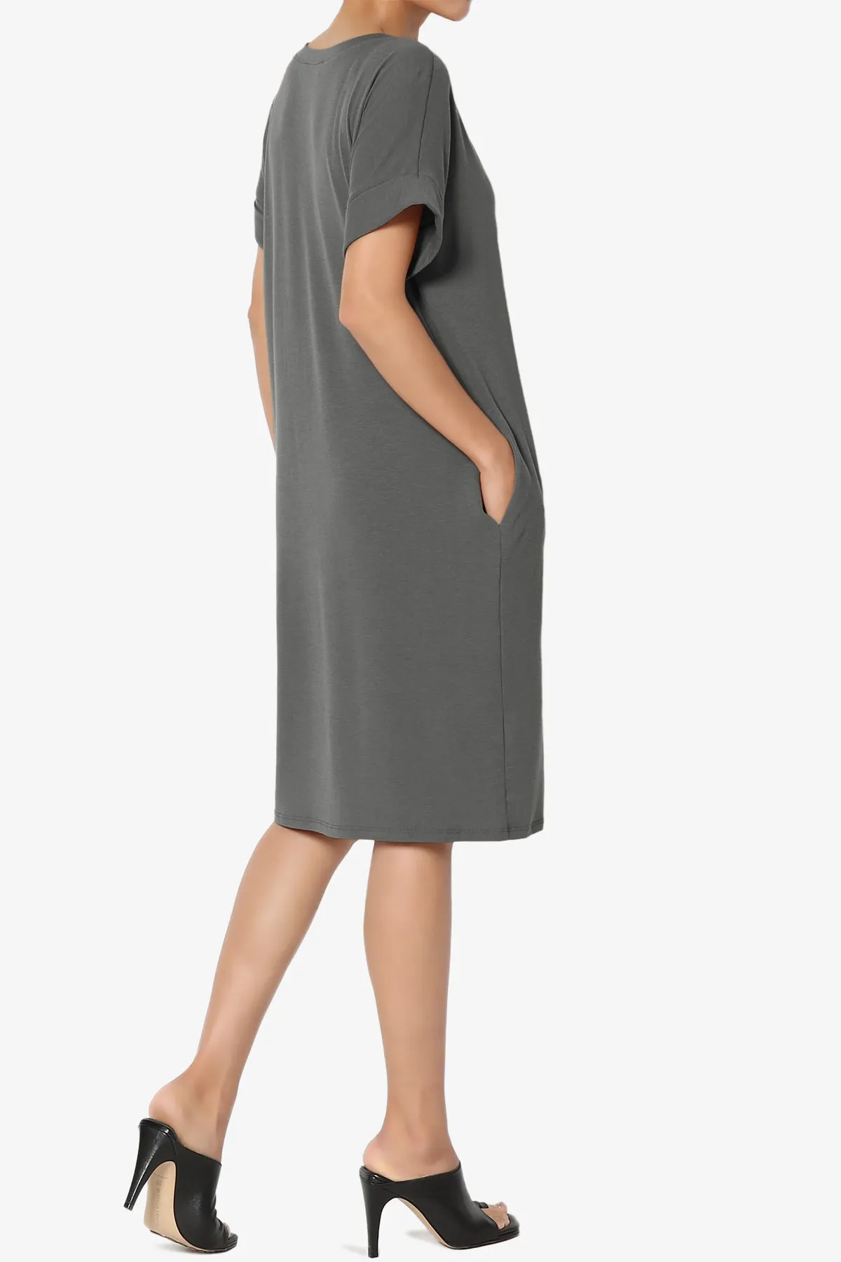 Cliff Rolled Short Sleeve V-Neck Dress