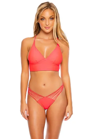 COSITA BUENA - Cross Back Bustier Top & Strappy  Ruched Back Bottom • Bombshell Red