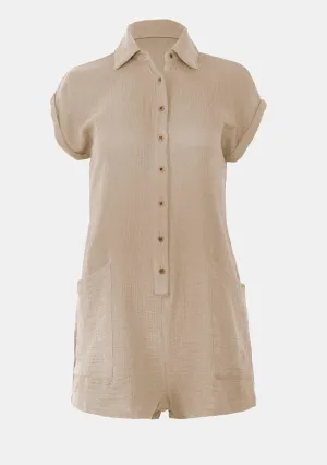 Cotton Gauze Button Down Romper