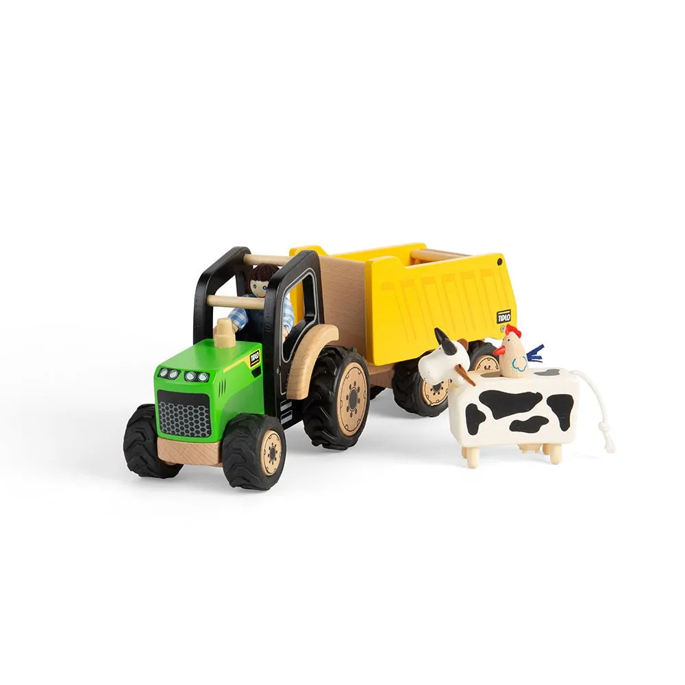 Country Tractor & Trailer - Wooden Farm Toy