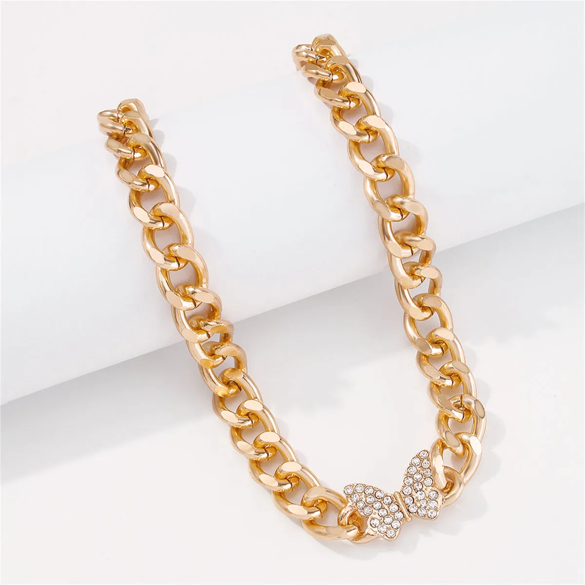 Cubic Zirconia & 18K Gold-Plated Curb Chain Butterfly Choker