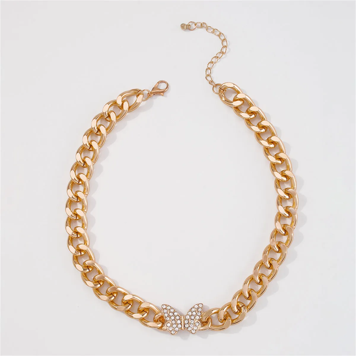 Cubic Zirconia & 18K Gold-Plated Curb Chain Butterfly Choker