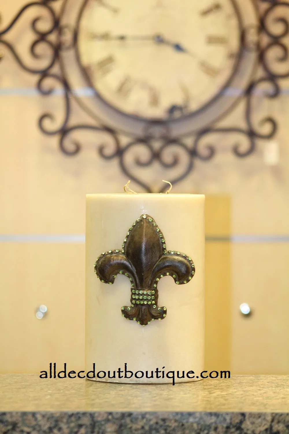 Decorative Candle Pin | Embellished Peridot Crystals Large Fleur De Lis