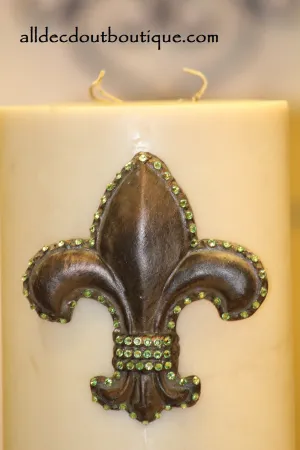 Decorative Candle Pin | Embellished Peridot Crystals Large Fleur De Lis