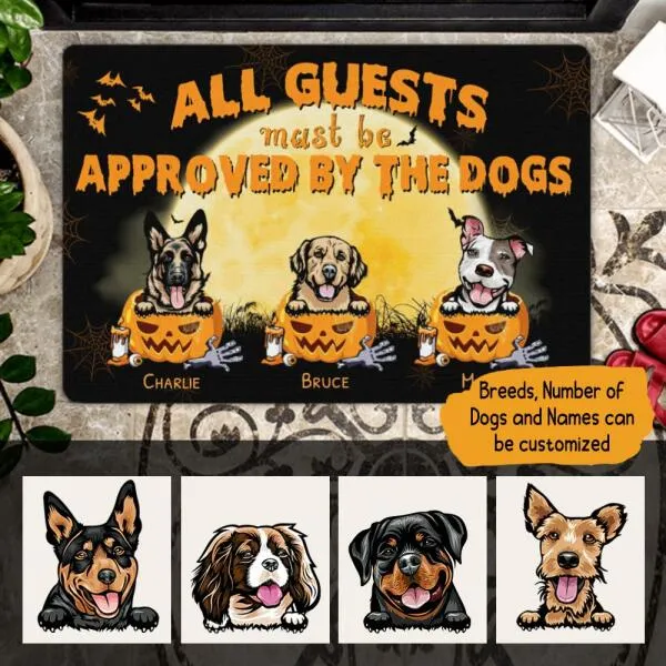 Dog Pumpkin Halloween Personalized Doormat - Dogs, Names and Background can be customized