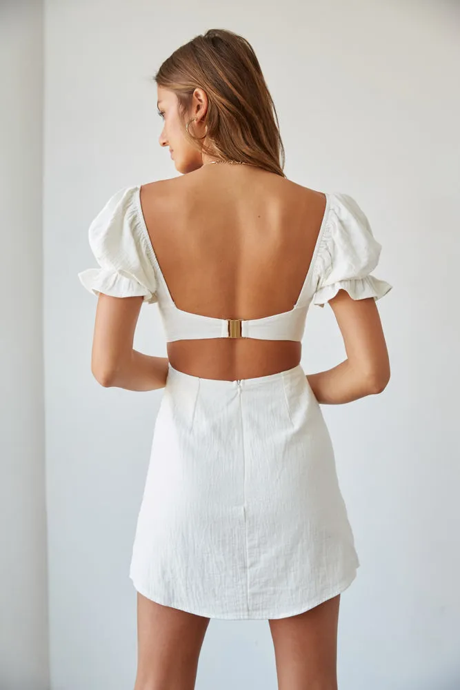 Drew Puff Sleeve Corset Linen Mini Dress