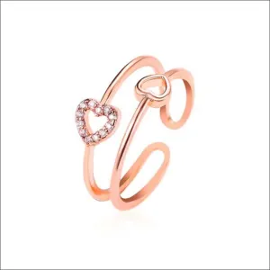 Evabelle Dual Heart Golden Rhinestone Ring