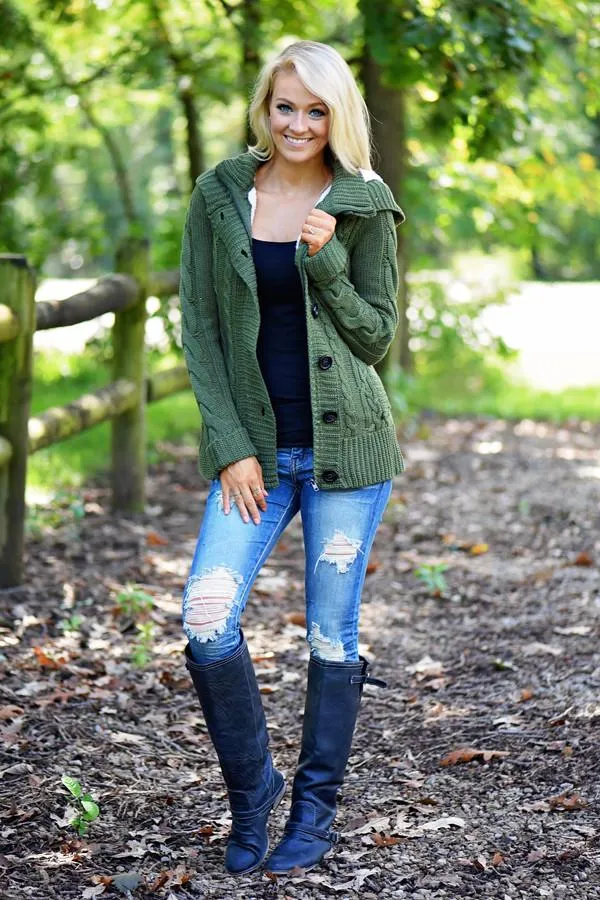 Faux Fur Lined Olive Top