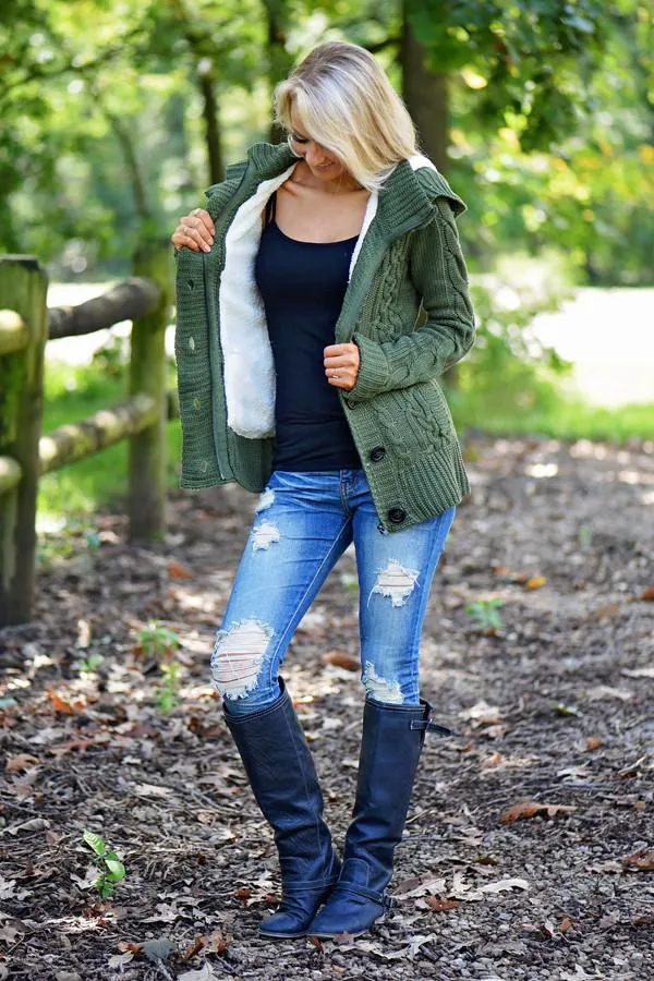 Faux Fur Lined Olive Top