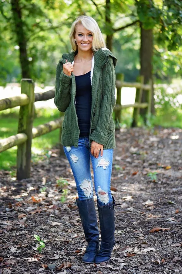 Faux Fur Lined Olive Top