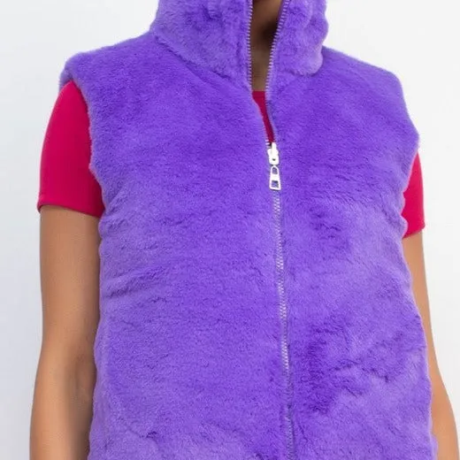 FAUX FUR PUFFER REVERSIBLE VEST Purple