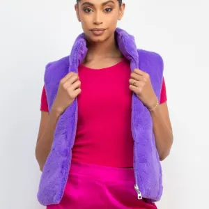 FAUX FUR PUFFER REVERSIBLE VEST Purple