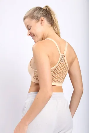 Fishnet Back Seamless Athleisure Bra-Coral