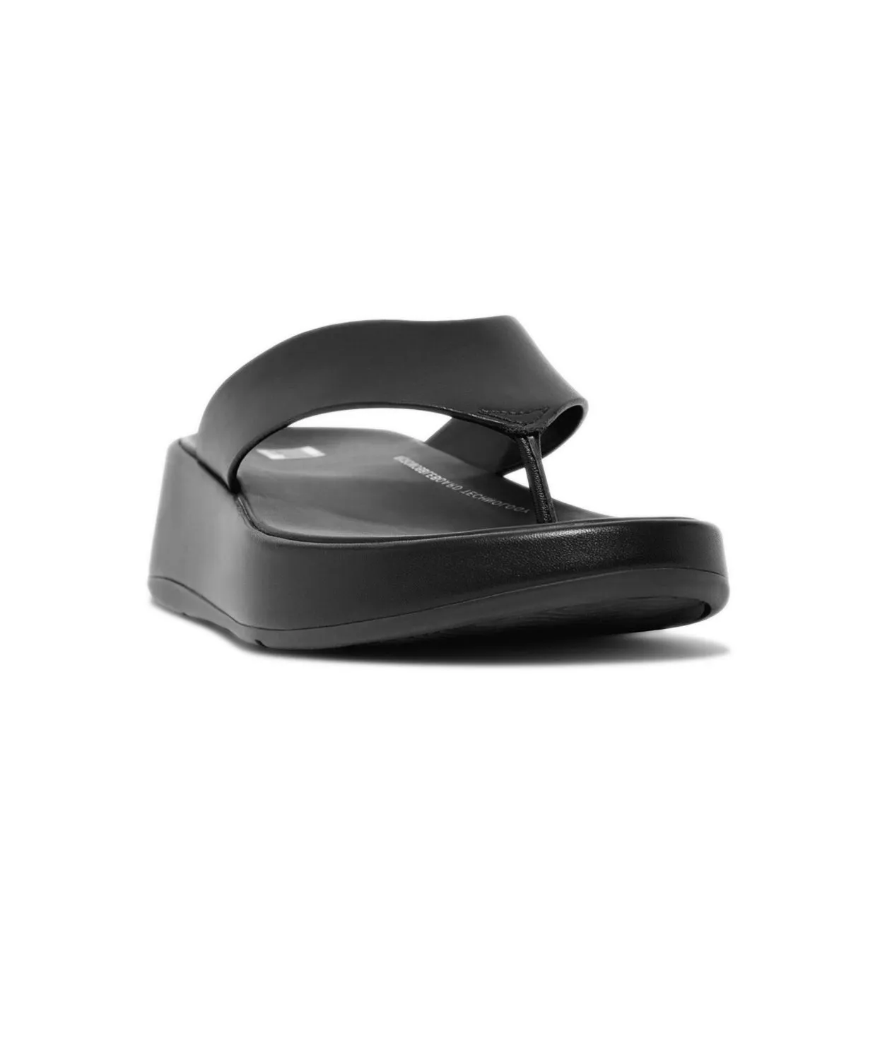 FitFlop F-mode Leather Flatform Black Toe Post Sandals V1