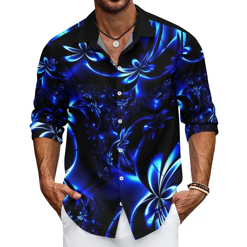 Floral 3D Print Bamboo Linen Long Sleeve Shirt