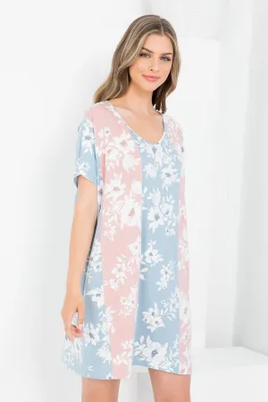 Floral Short Sleeve Contrast Dress