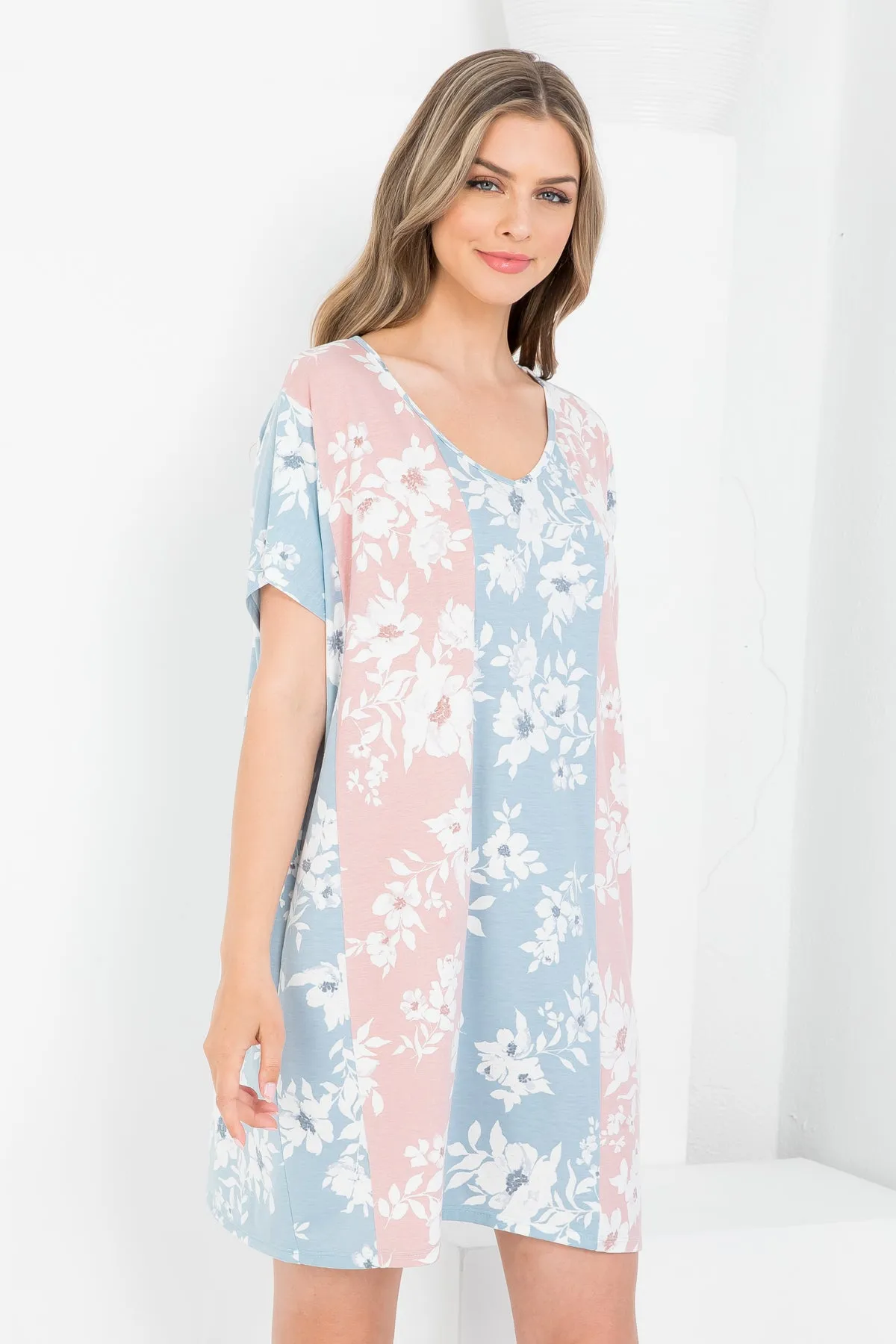 Floral Short Sleeve Contrast Dress