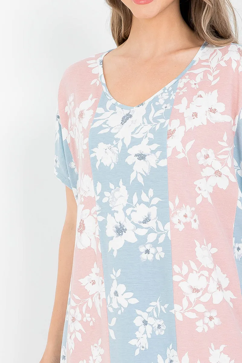 Floral Short Sleeve Contrast Dress