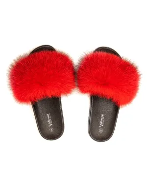 Fox Fur Slides - Red