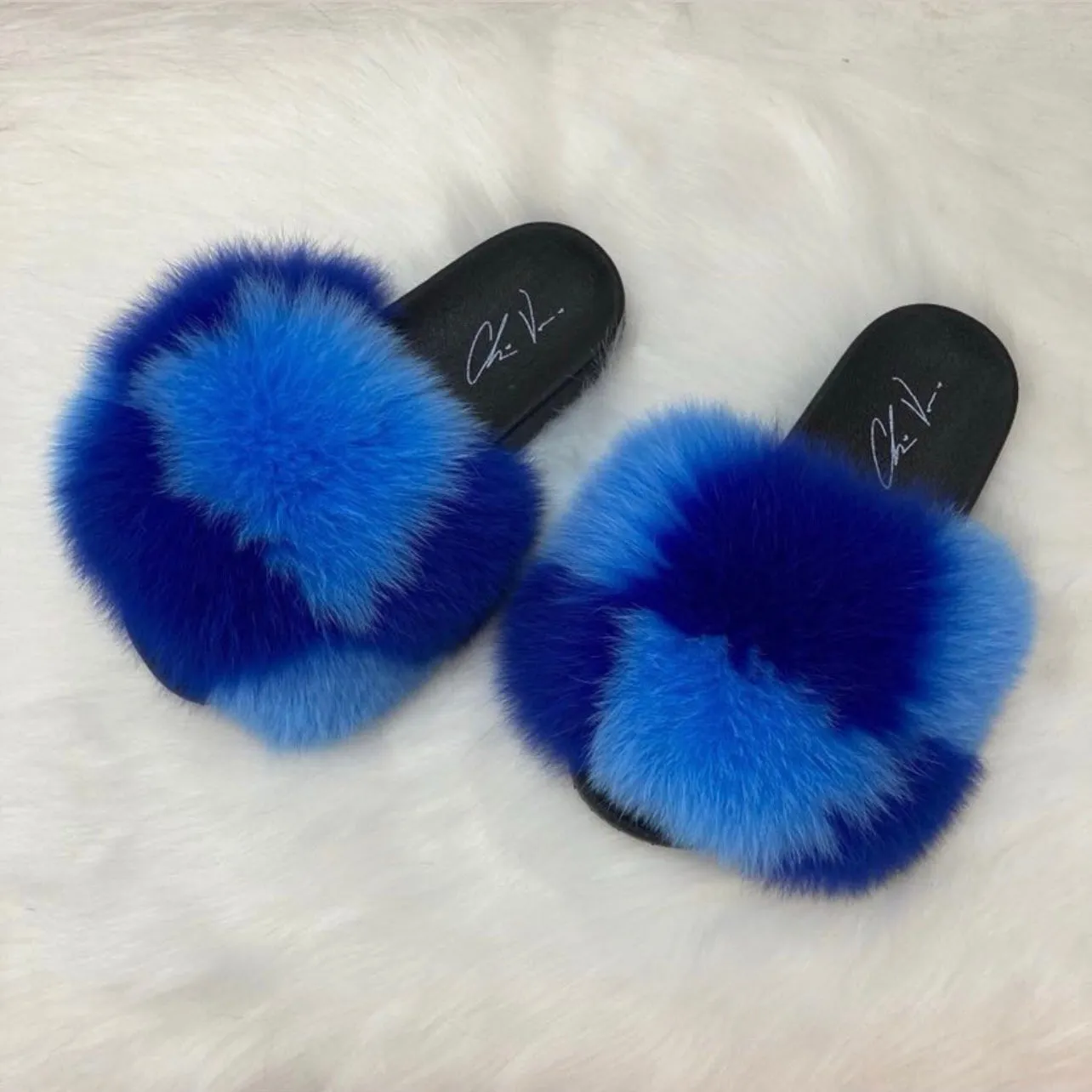 Fur Slides- Blue Checkers