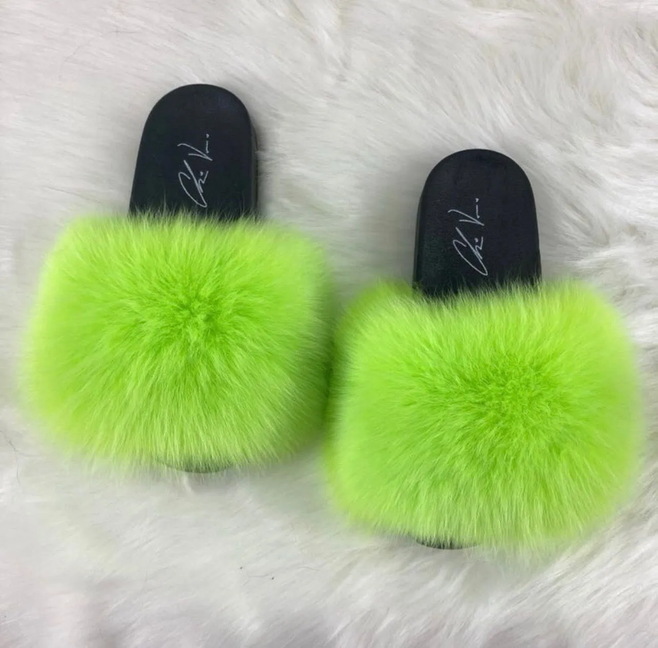 Fur Slides- Lime Green
