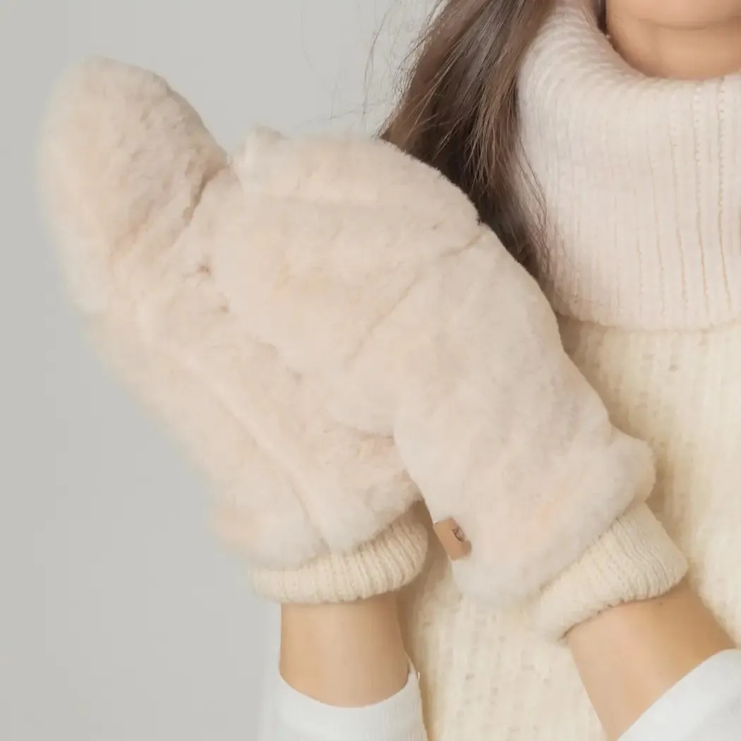 Fuzzy Mittens Ivory