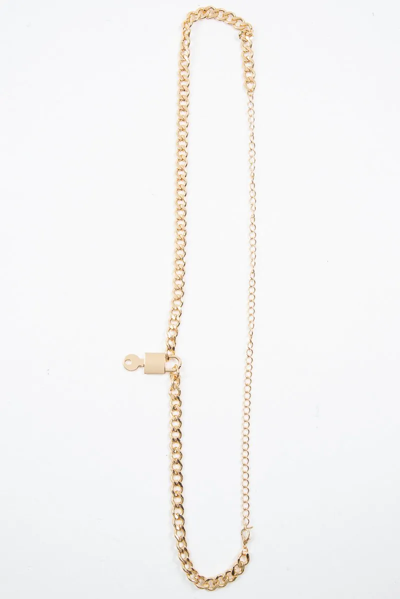 Gold Chunky Chain Padlock Key Belt - Peaches