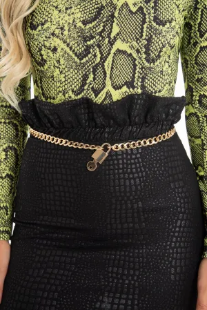 Gold Chunky Chain Padlock Key Belt - Peaches