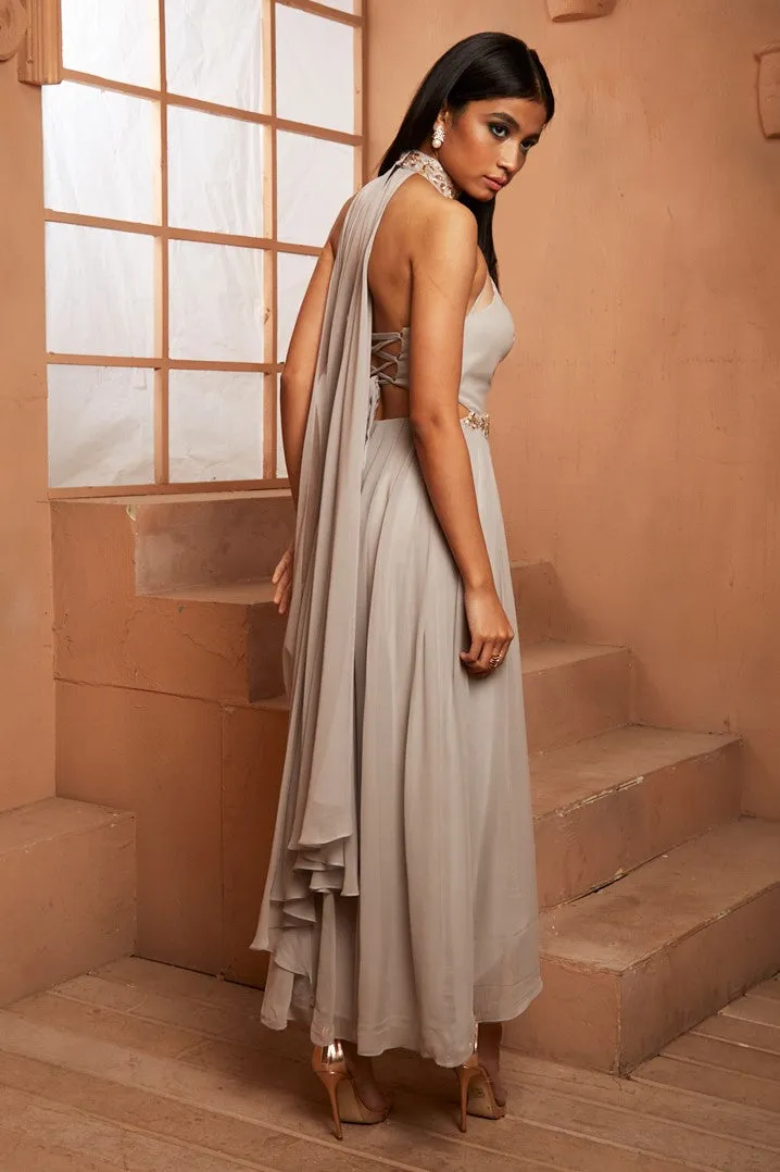 GREY CUT OUT OVERLAP ANARKALI