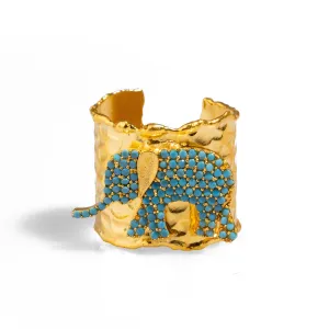 Guardian Turquoise Elephant Gold Chunky Adjustable Ring