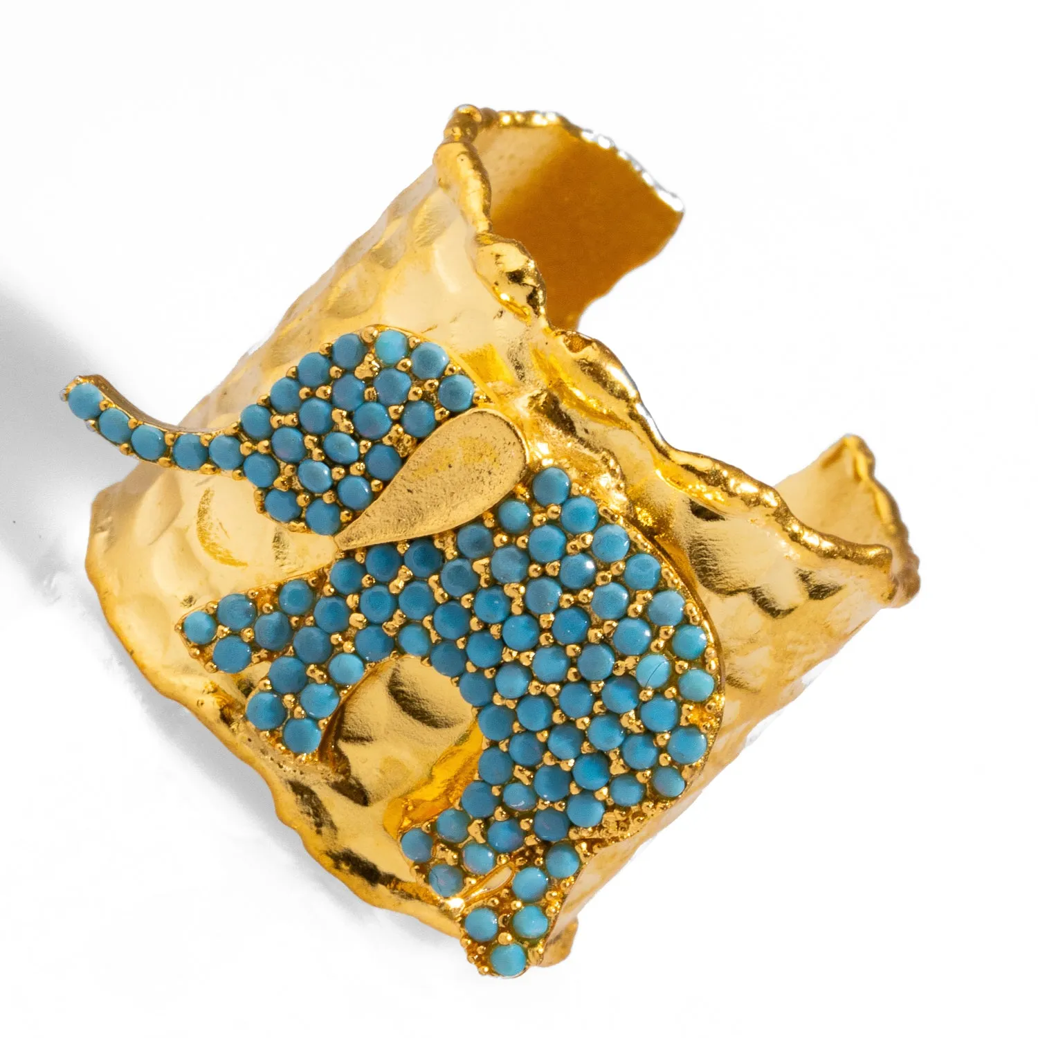 Guardian Turquoise Elephant Gold Chunky Adjustable Ring