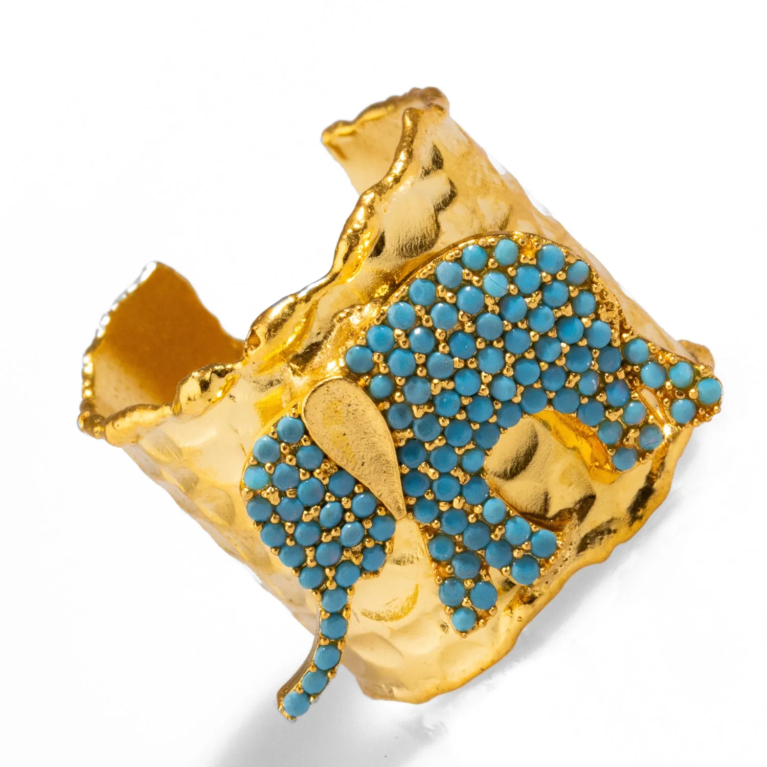 Guardian Turquoise Elephant Gold Chunky Adjustable Ring