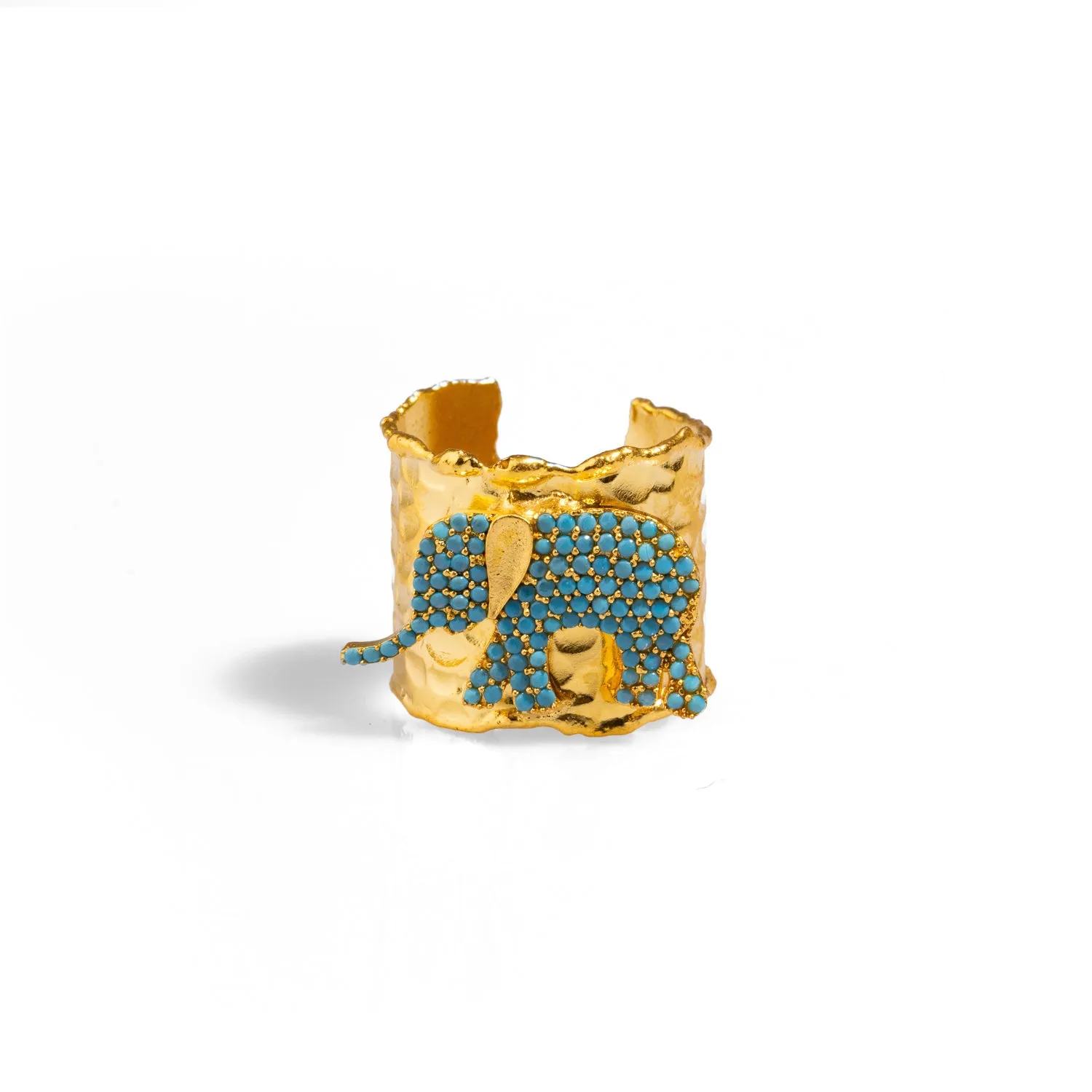 Guardian Turquoise Elephant Gold Chunky Adjustable Ring