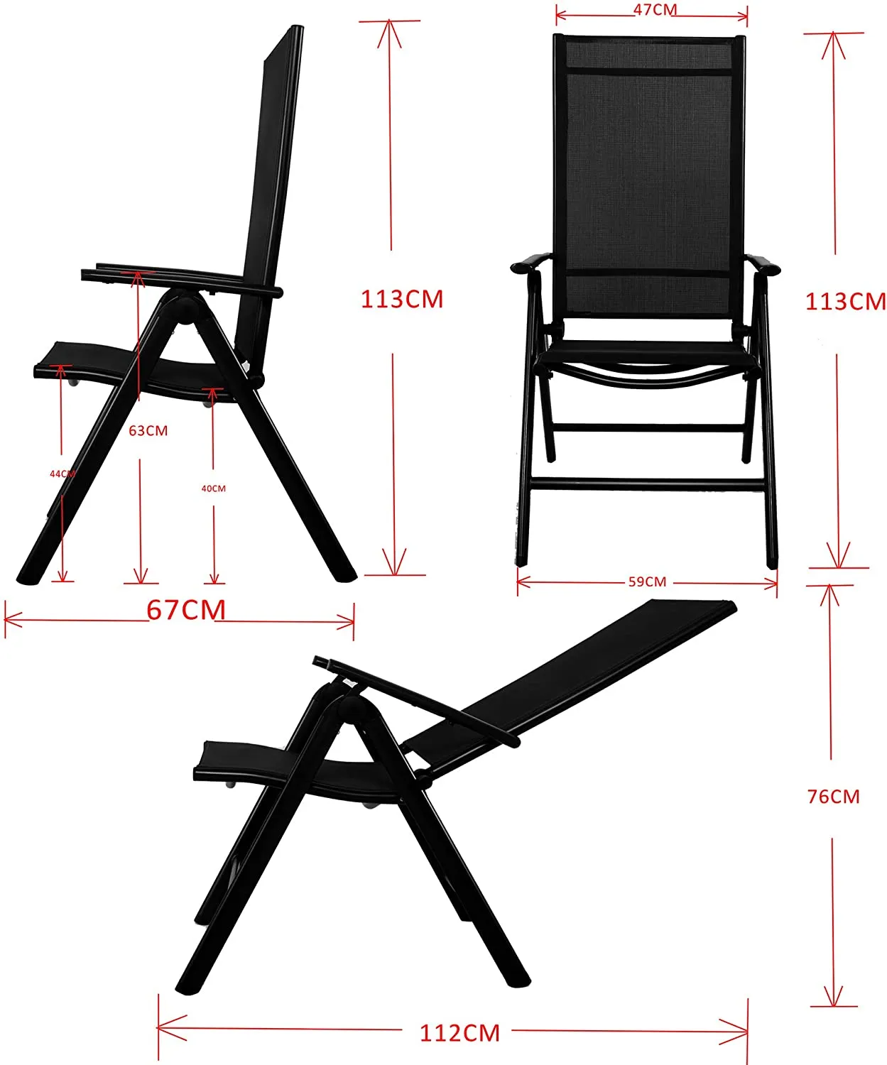 High Back Adjustable Folding Chair (Black)