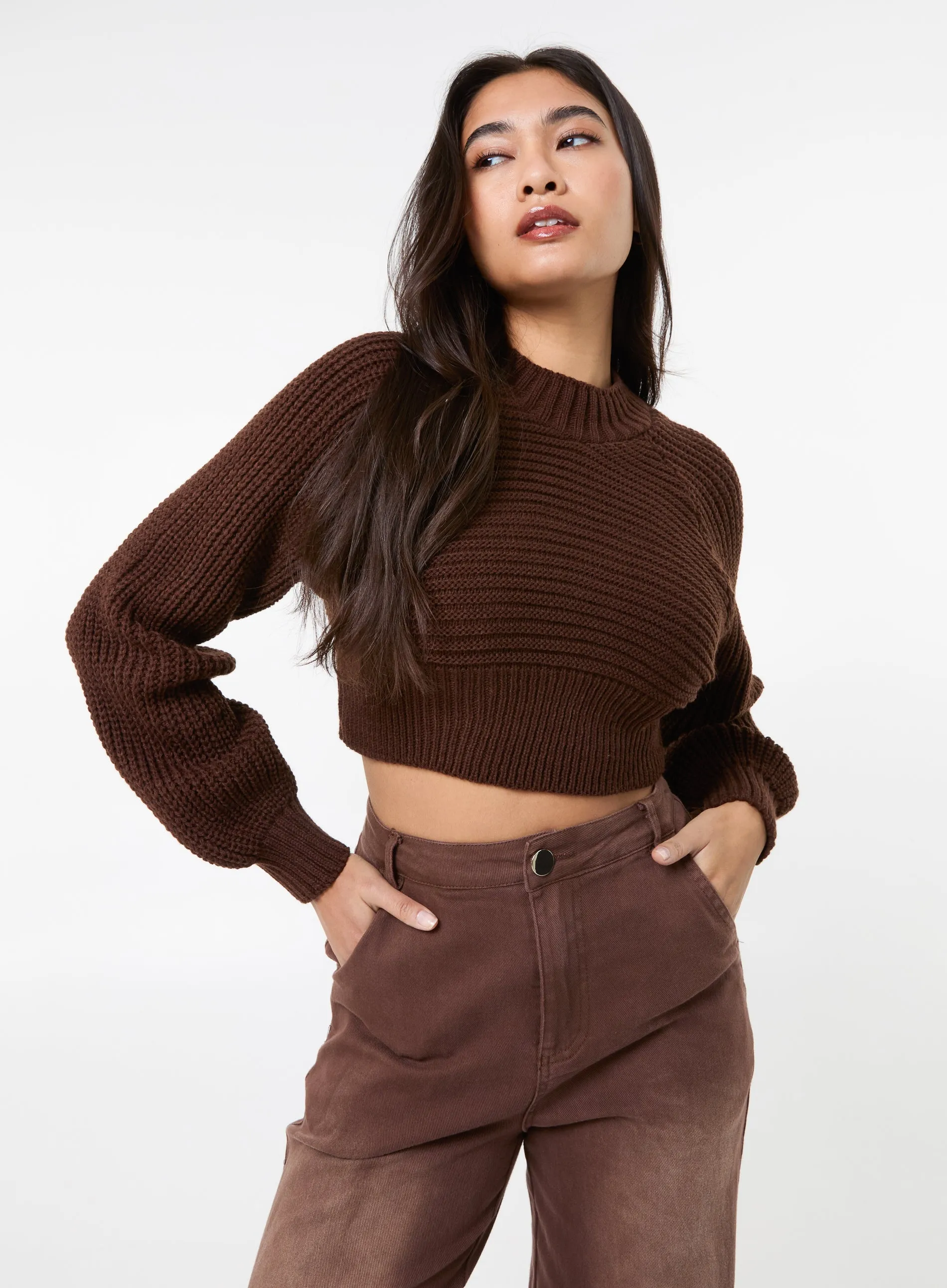 High Neck Knitted Crop Jumper