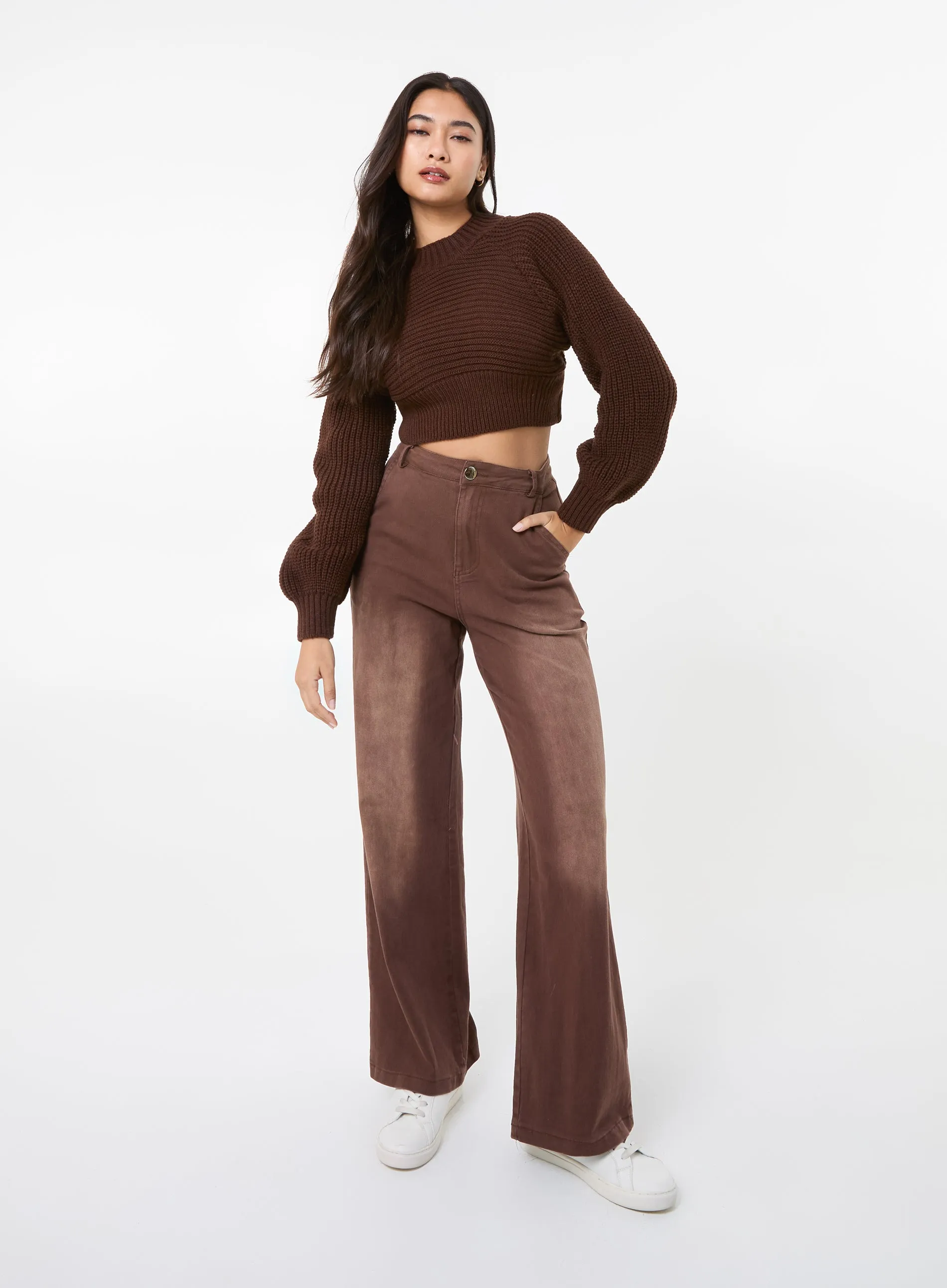 High Neck Knitted Crop Jumper