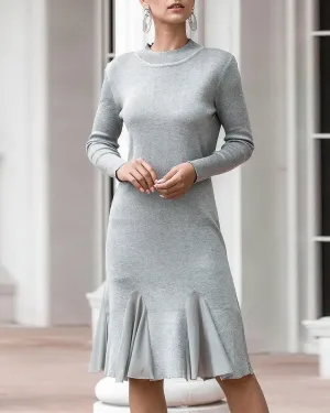 Hold On Casual Ruffle Knitted Dress - Grey